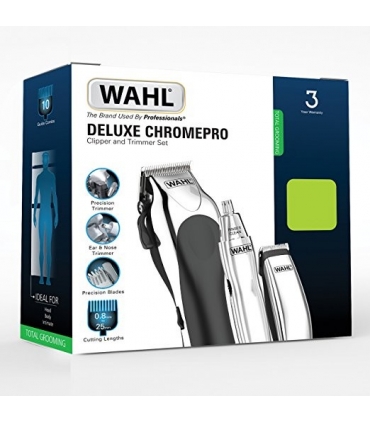 ست ماشین اصلاح وال مدل Wahl Chrome Pro Deluxe Mains Hair Clipper, Trimmer & Nasal Trimmer Set Chrome 79524-810 Gift Set