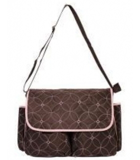 ساک لوازم کودک قهوه ای نوار صورتی diaper bag 1153