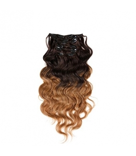 مو تکه ای زنانه دو رنگ جنریک 10inch Brown to Blonde Ombre Hair Extensions Double Weft Full Head Clip