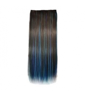 مو تکه ای سه رنگ ABWIN 22 Inch Brown Mixed Sky Blue and Dark Blue 3 Color Dip-dye Straight Full Head Clip in Hair Extension
