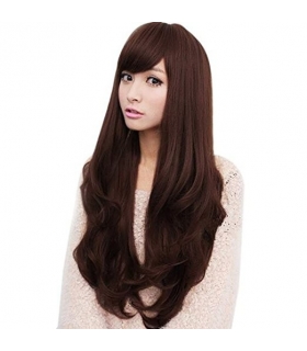 کلاه گیس (پوستیژ) زنانه بلند حالت دار چتری دار قهوه ای Long Curly Wavy