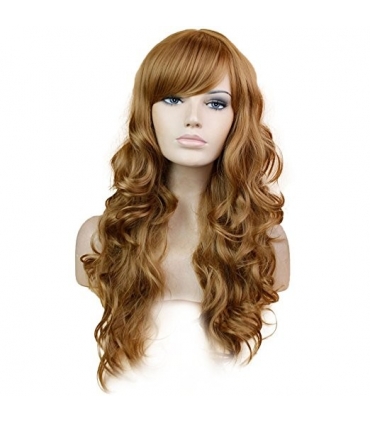 کلاه گیس (پوستیژ) زنانه بلند عسلی حالت دار چتری کج Long  Wigs TF1129