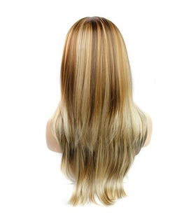 کلاه گیس رنگ میکس بلندHSG Mix-colored Long Straight Full Hair Wigs with Fringe Bangs