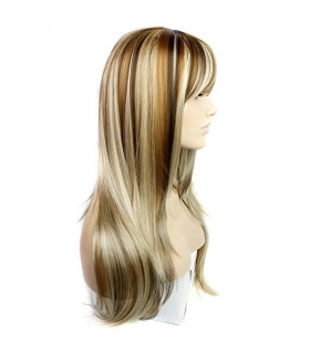 کلاه گیس رنگ میکس بلندHSG Mix-colored Long Straight Full Hair Wigs with Fringe Bangs