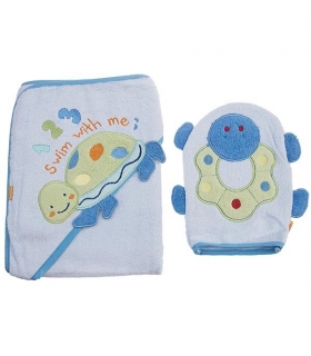 حوله کلاهدار و لیف بات طرح سوییم ویت می Baat 204 Swim With Me Baby Towel And Mitt