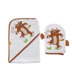 حوله کلاهدار و لیف بات طرح بوفالو Baat 204 Buffalo Baby Towel And Mitt