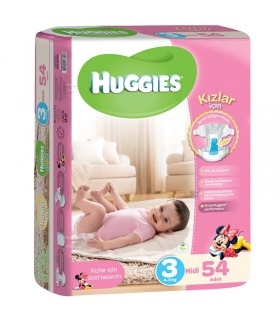 پوشک هاگیز دخترانه بسته 54 عددی سایز 3 Huggies 074 Diaper Size 3 Pack of 54