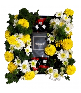 پک هدیه عطر با شکلات و گل داوودی مینیاتوری