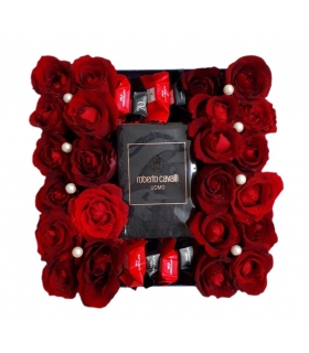 گیفت ست عطر با گل رز قرمز و شکلات