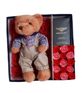 پک هدیه عطر با خرس و گل صابونی