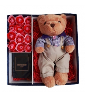 گیفت ست عطر با خرس و گل صابونی