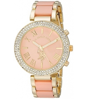 ساعت زنانه یو اس پولو 40063 طلایی صورتی نگین دار U.S. Polo Assn. Women's USC40063 Gold Tone and Pink Watch