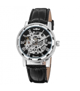 ساعت اسپرت وینر کلاسیک استیم پانک مکانیکال اسکلتون مشکی نقره ای Winner Classic Steampunk Mechanical Wristwatch Black Skeleton