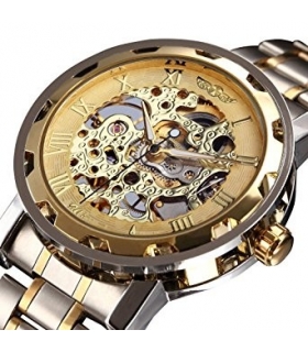 ساعت مچی مردانه وینر لاکچری مکانیکال اسکلتون طلایی Winner Luxury Golden Men Skeleton Mechanical Watch