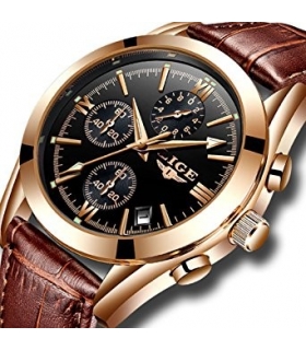 ساعت مچی مردانه لیگ کوارتز آنالوگ اسپرت بند چرمی LIGE Men's Leather Analog Quartz Sport Wristwatch