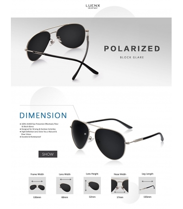 عینک آفتابی زنانه مردانه لوئنکس پولارایزد LUENX Aviator Polarized Sunglasses 