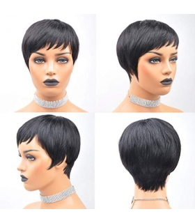 کلاه گیس زنانه وای وین کوتاه صاف Yviann Black Short Human Hair Wigs for Women