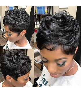 کلاه گیس زنانه وای وین کوتاه حالت دار Yviann Short Black Human Hair