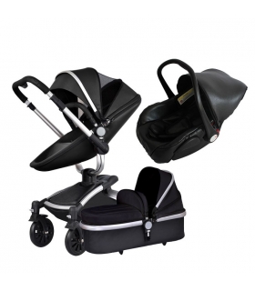 کالسکه و ساک حمل آیکی دو طرفه چرم مشکی AIQI Baby Stroller Travel System