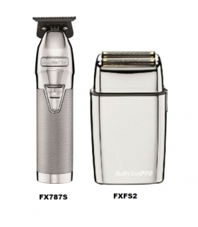 ست ماشین اصلاح خط زن و شیور فویلی بابیلیس پرو سیلور Babyliss Pro FX Silver Skeleton Trimmer And FoilFX02 Silver Foil Shaver