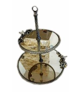 شیرینی خوری دو طبقه برنجی طرح گنجشک و گل بنفشه 2Tier Cake Stand Dishes