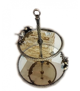 شیرینی خوری دو طبقه برنجی طرح گل و بلوط Two Tier Cake Stand Dishes