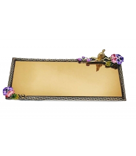 رولت خوری برنجی آنتیک مینا کاری گنجشک و گل بنفشه jelly roll serving tray