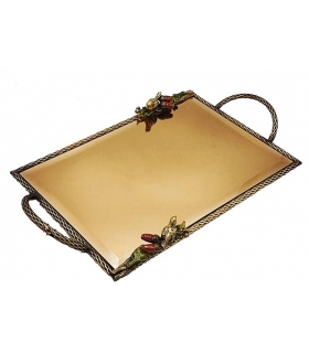سینی مستطیلی برنجی آنتیک میناکاری گنجشک و بلوط Antique brass Rectangular tray