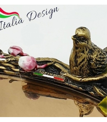 سینی مستطیلی برنجی آنتیک میناکاری گنجشک و بلوط Antique brass Rectangular tray