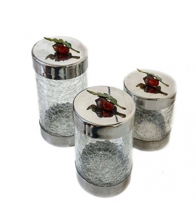 بانکه استیل و شیشه ترک با گل برنجی بلوط 3 عددی Grain tank 3-piece oak brass flower