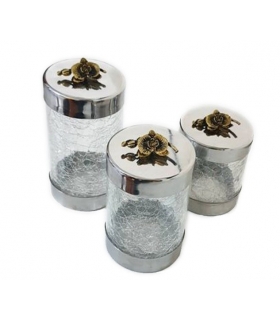 بانکه استیل و شیشه ترک با گل برنجی ارکیده 3 عددی Grain tank 3-piece Orchid brass flower