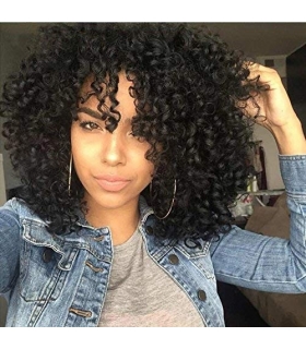 کلاه گیس زنانه زینران فر و چتری متوسط مشکی xinran black Medium curly afro wig for women