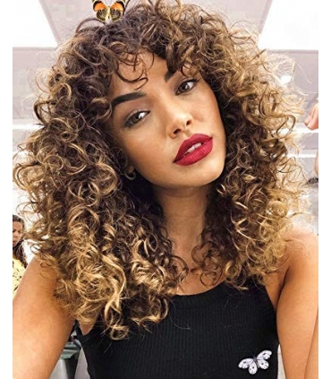 کلاه گیس زنانه فرفری متوسط آمبر بلوند CICI Short Curly Wigs for Women Brown Blonde Mixed Short Afro Curly Wig