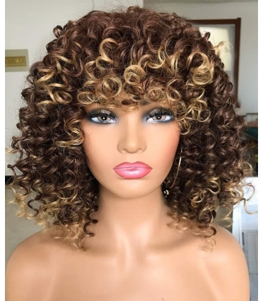 کلاه گیس زنانه فرفری متوسط آمبر بلوند CICI Short Curly Wigs for Women Brown Blonde Mixed Short Afro Curly Wig