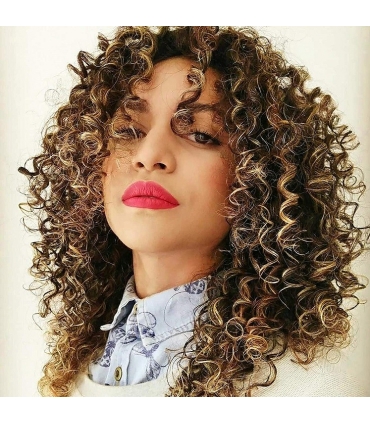 کلاه گیس زنانه فرفری متوسط آمبر بلوند CICI Short Curly Wigs for Women Brown Blonde Mixed Short Afro Curly Wig