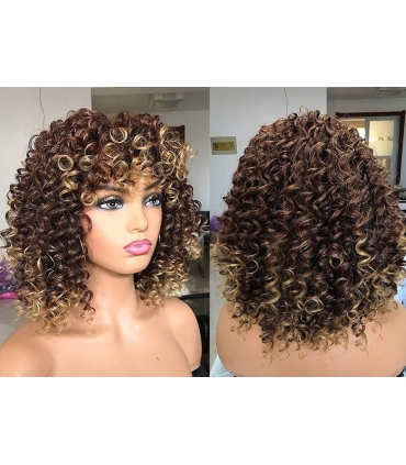 کلاه گیس زنانه فرفری متوسط آمبر بلوند CICI Short Curly Wigs for Women Brown Blonde Mixed Short Afro Curly Wig