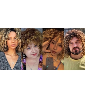 کلاه گیس زنانه فرفری پف دار متوسط بلوند جلو چتری Psalms Hair Short Curly Blonde Wig for Women
