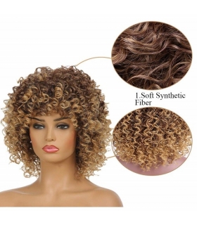 کلاه گیس زنانه فرفری پف دار متوسط بلوند جلو چتری Psalms Hair Short Curly Blonde Wig for Women