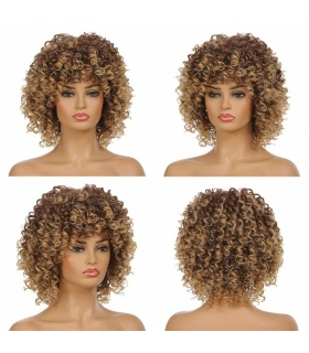 کلاه گیس زنانه فرفری پف دار متوسط بلوند جلو چتری Psalms Hair Short Curly Blonde Wig for Women