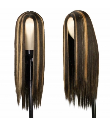 کلاه گیس زنانه بلند لخت هایلایت دار AISI HAIR Brown Mixed Blonde Long Straight Natural Wig