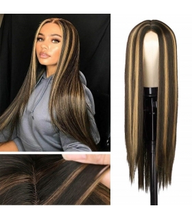 کلاه گیس زنانه بلند لخت هایلایت دار AISI HAIR Brown Mixed Blonde Long Straight Natural Wig