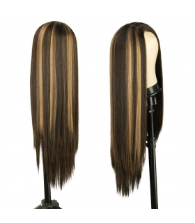 کلاه گیس زنانه بلند لخت هایلایت دار AISI HAIR Brown Mixed Blonde Long Straight Natural Wig