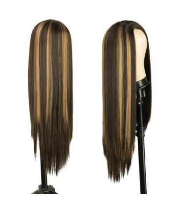 کلاه گیس زنانه بلند لخت هایلایت دار AISI HAIR Brown Mixed Blonde Long Straight Natural Wig