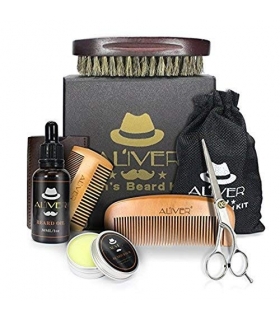 کیت اصلاح ریش الیور همراه برس/ روغن/واکس/قیچی/ شانه Aliver Beard Grooming & Trimming Kit for Men Beard Growth Gift Set