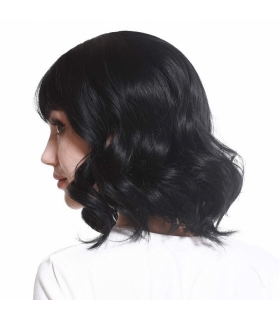 کلاه گیس زنانه سارلا حالت دار متوسط SARLA 6090 Short Black Curly Wavy Cheap Bob Wig with Bangs Synthetic