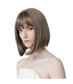کلاه گیس زنانه رییکو سایز متوسط رنگ میکس خاکستری REECHO 11" Short Bob Wig with bangs Synthetic Hair Grey Mixed
