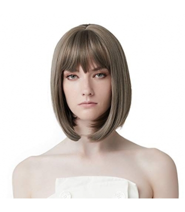 کلاه گیس زنانه رییکو سایز متوسط رنگ میکس خاکستری REECHO 11" Short Bob Wig with bangs Synthetic Hair Grey Mixed