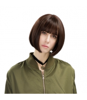 کلاه گیس زنانه ریکو سایز متوسط قهو ه ای تیره REECHO 11" Short Bob Wig with bangs Synthetic Hair for Women Dark Brown