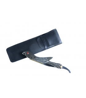 دسته تیغ اصلاح کرتزر فینی استیل طرح پرنده همراه با کیف چرم KRETZER finny Stainless Steel Barber Razor