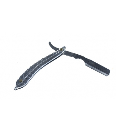 دسته تیغ اصلاح کرتزر فاینی استیل طرح برگ همراه با کیف چرم KRETZER finny Stainless Steel Barber Razor